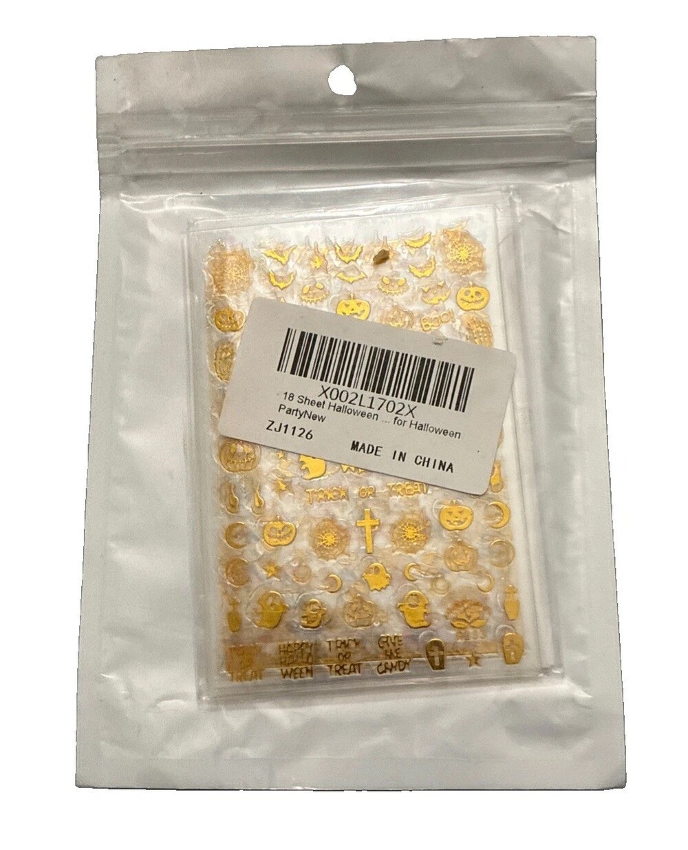 18-Sheet Pack of Gold Metallic Halloween 3D Nail Art Stickers